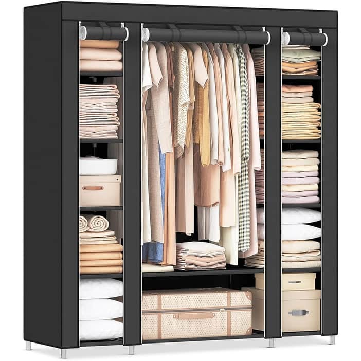 Bedroom Portable Closet with Non-Woven Cover, Clothes Storage Organizer, 59 x 17.7 x 69 Inch - Black