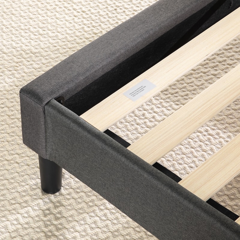 Priage by ZINUS Dark Grey Upholstered Diamond Stitched Platform Bed Frame with USB Ports