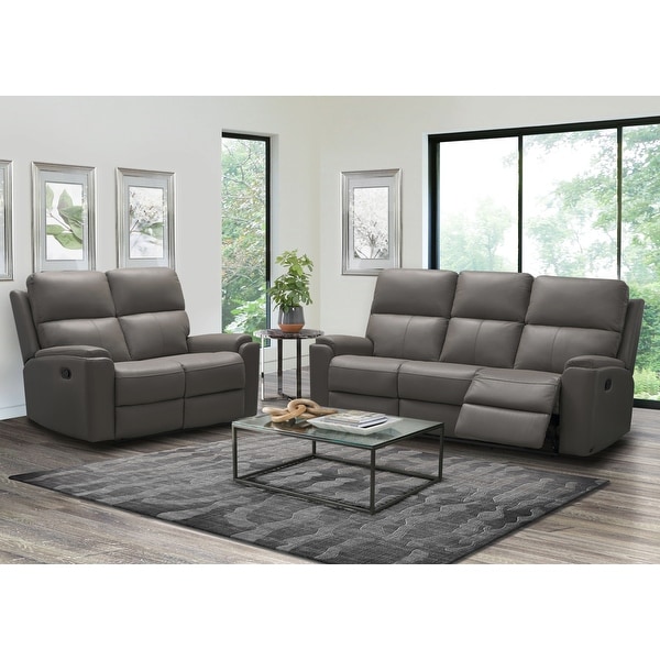Abbyson Jackson 2 Piece Top Grain Leather Manual Reclining Sofa and Loveseat Set. Opens flyout.