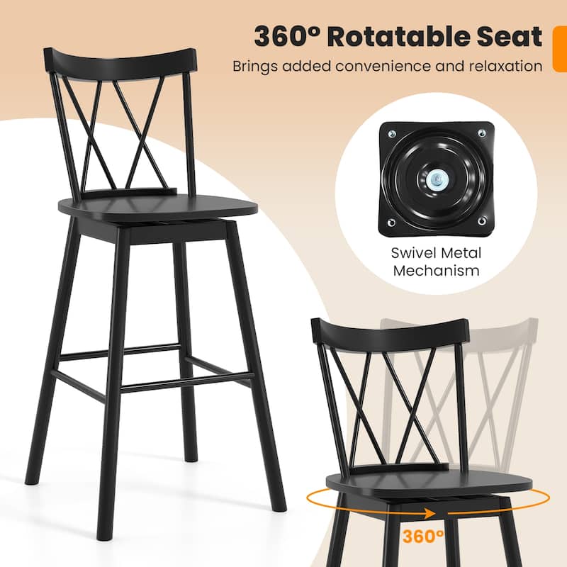 Gymax Windsor Bar Stool Set of 2 29'' Swivel Rubber Wood Dining Chairs