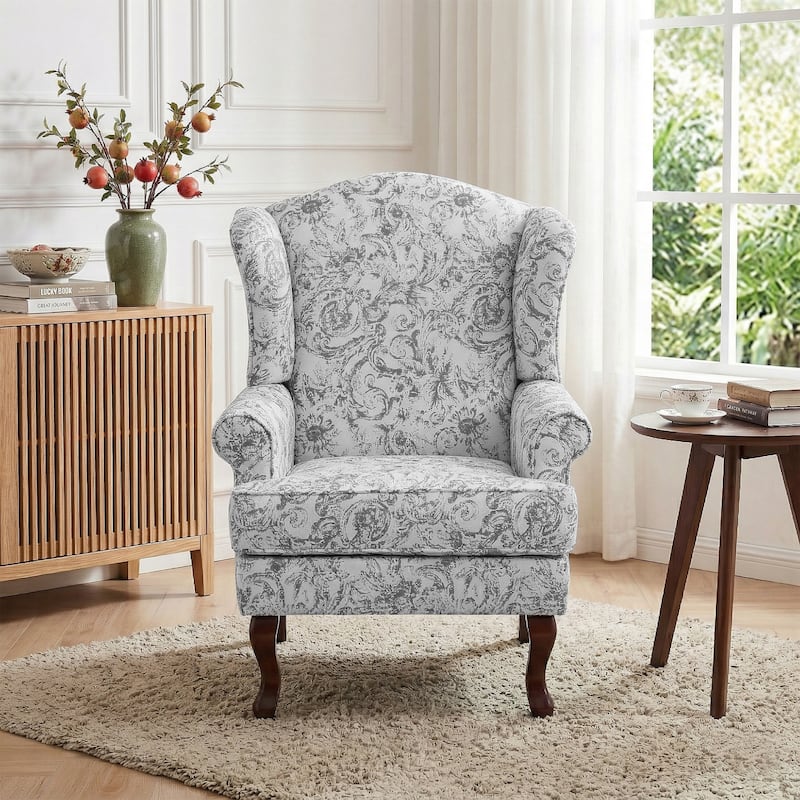 Elegant Living Room Wing Back Arm Chair Upholstered Accent Chair