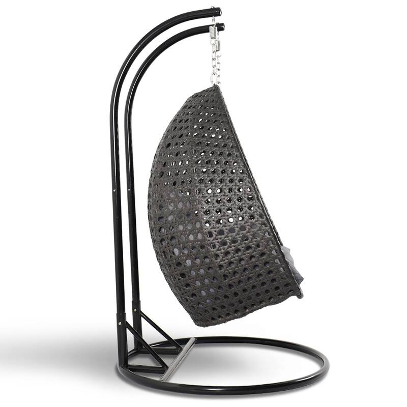 Hanging Egg Swing Chair Durable Iron Frame Breathable Wicker Fits 2 People UV Resistant with Cover by LeisureMod
