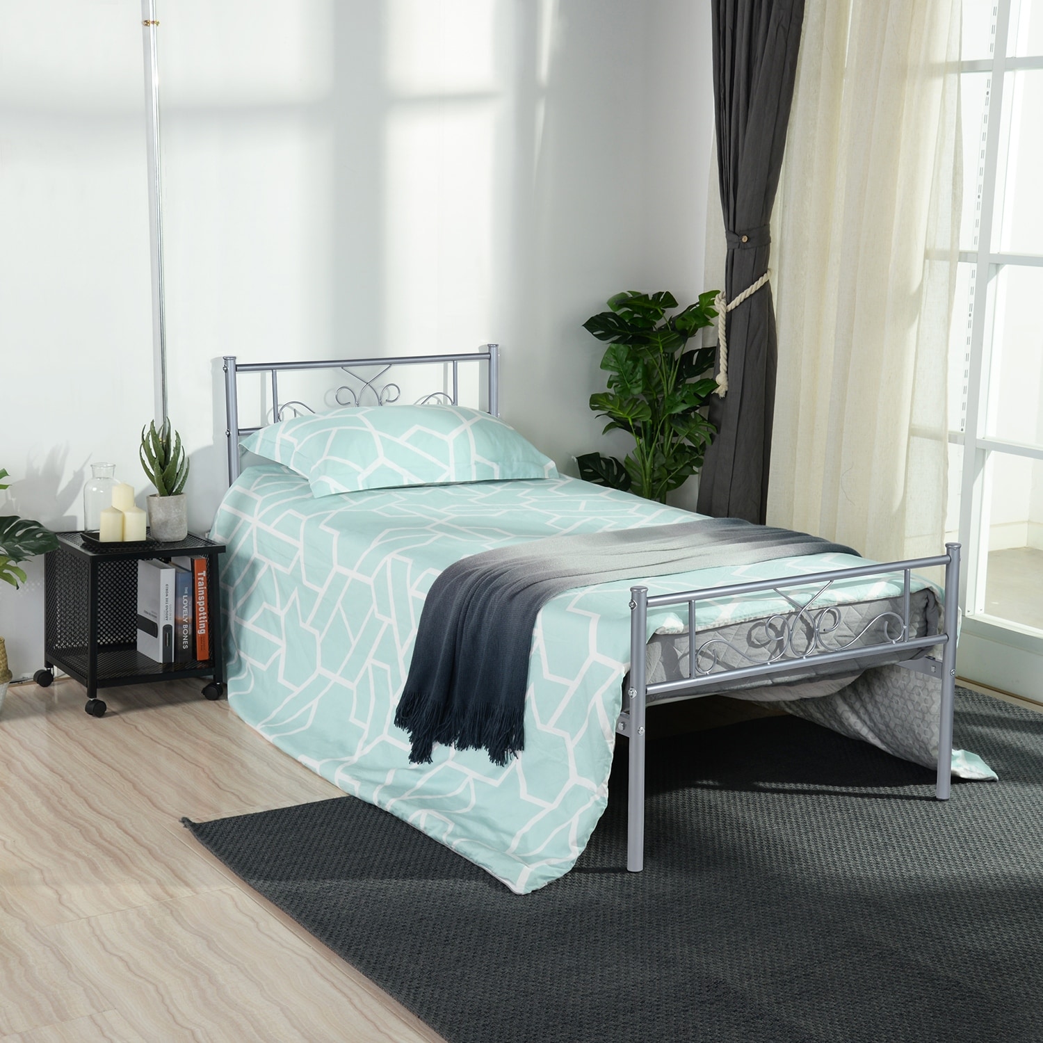 Cheerwing metal bed frame mattress top foundation with headboard and footboard