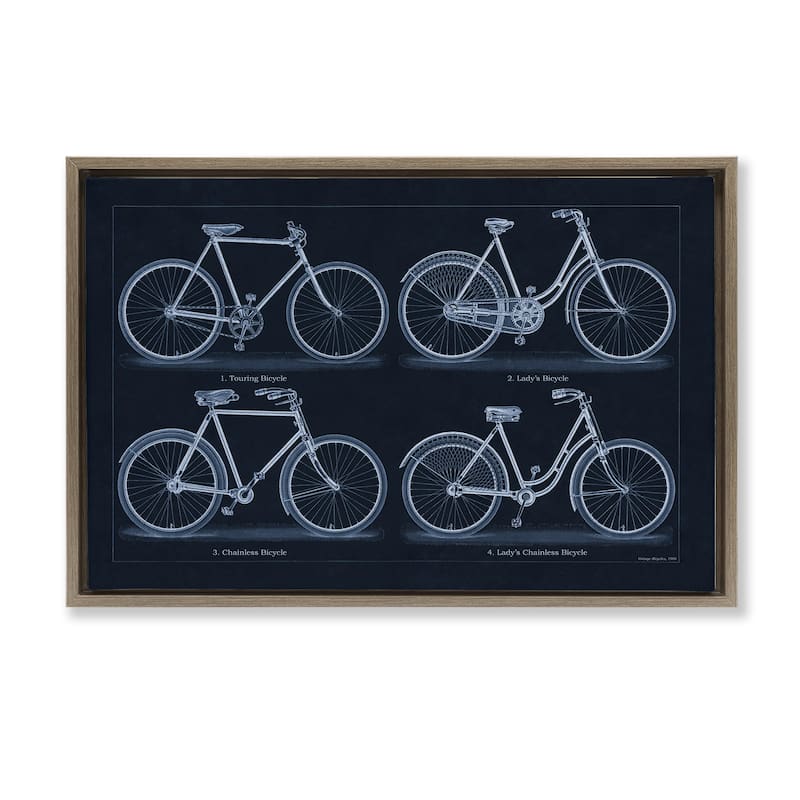 Stupell Traditional Bicycle Styles Diagram Framed Floater Canvas Wall Art Design By Phillipa Katz - 31 x 21 - Brown
