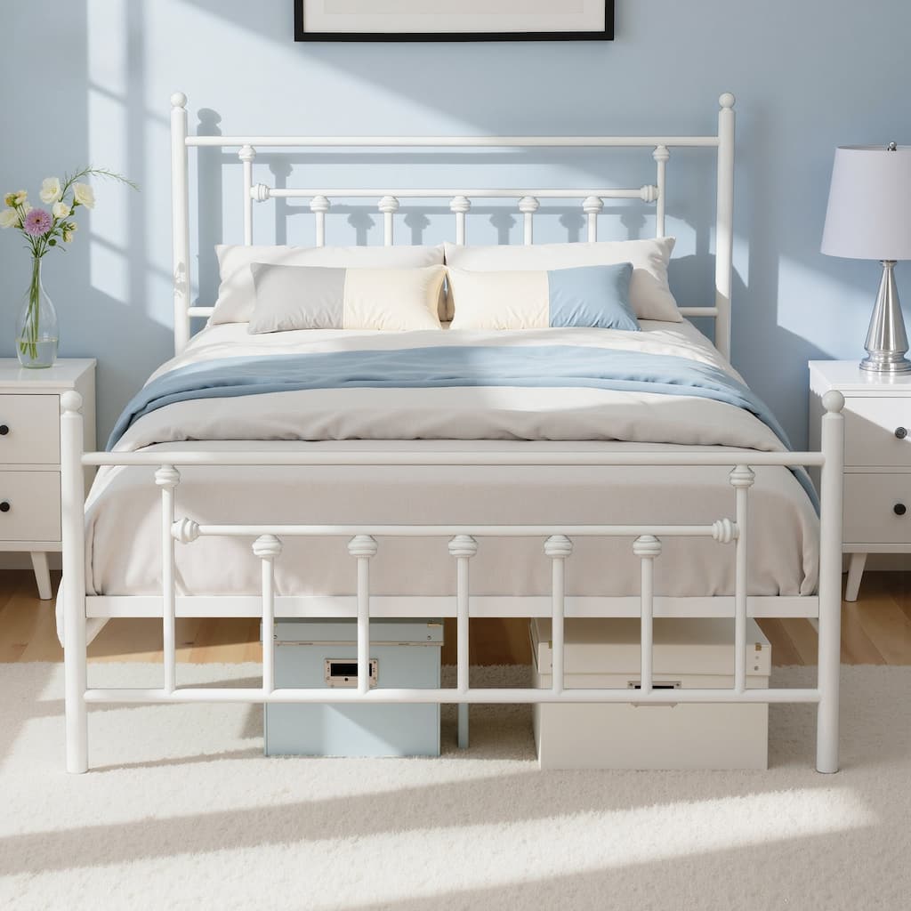 VECELO Metal Platform Bed Frame with Headboard and Footboard Heavy Duty Slat Support Underbed Storage Space Victorian Style