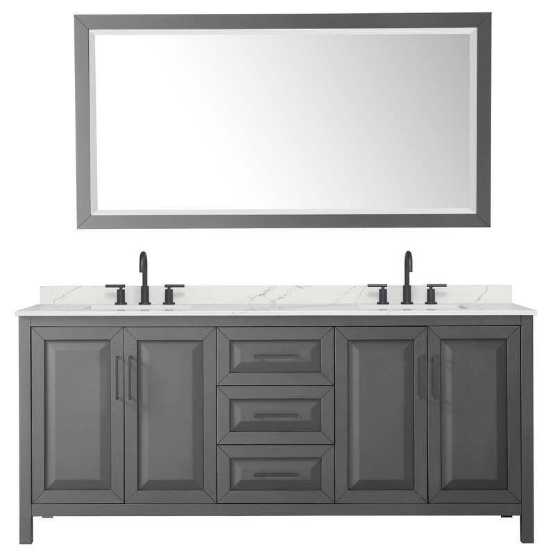 Daria 80-inch Double Vanity, 3 Hole Quartz Top, 70-inch Mirror