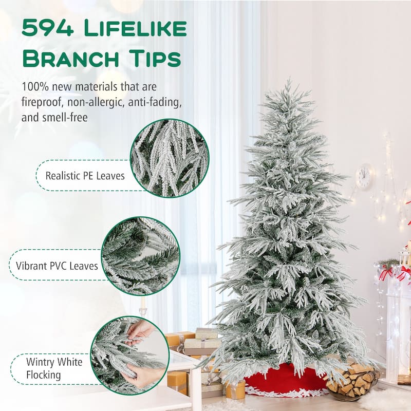 Costway 6/7/8 FT Artificial Christmas Tree with 820 PE PVC Branch Tips - Green & White - See Details