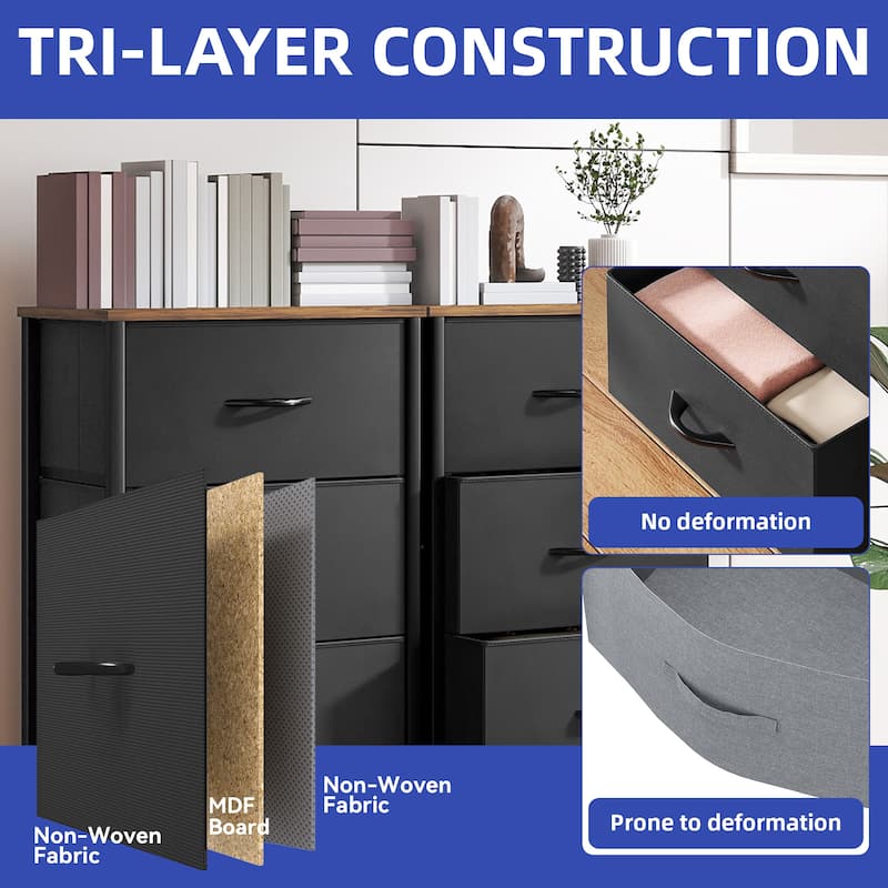 Modern 4/8/10-drawer Fabric Dresser Storage Tower with Wood Top