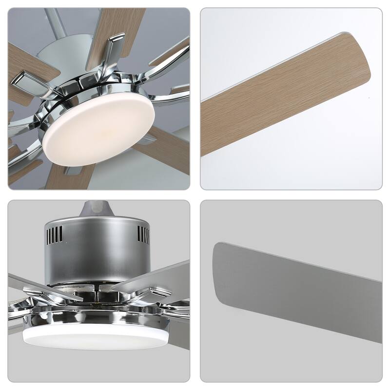 CurveCurio Large 72" Sleek Modern 8 Wood Blades Ceiling Fan with 3 Color Tone Dimmable LED Light Kit Incldued for Living Room