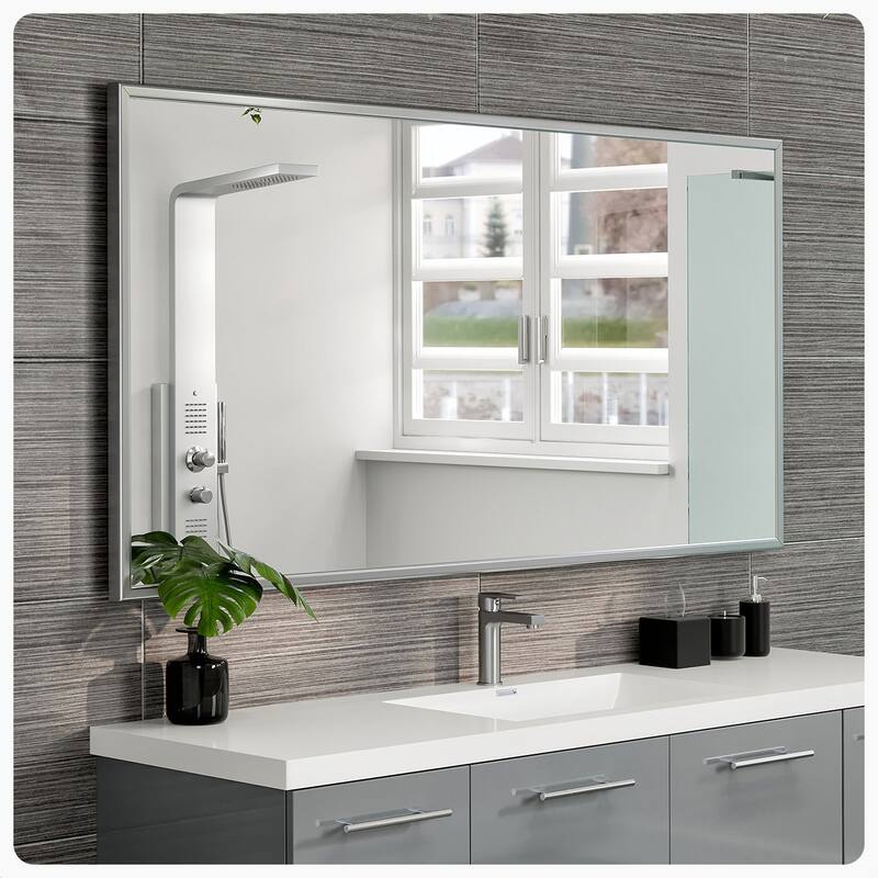 Eviva Vista 60" x 30" Rectangular Brushed Nickel Metal Framed Mirror - Brushed Nickel