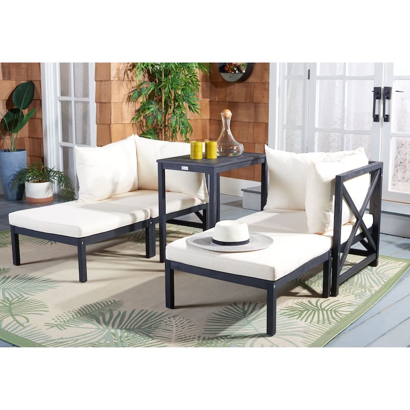 SAFAVIEH Outdoor Living Ronson 5 Pc Sectional Set - 26.9 x 26.9 x 26.8 - Dark Slate Grey/Beige