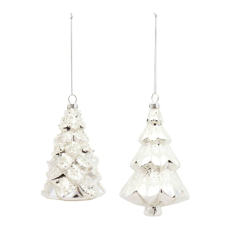 6ct Silver Glass Christmas Tree Ornaments 5.75"