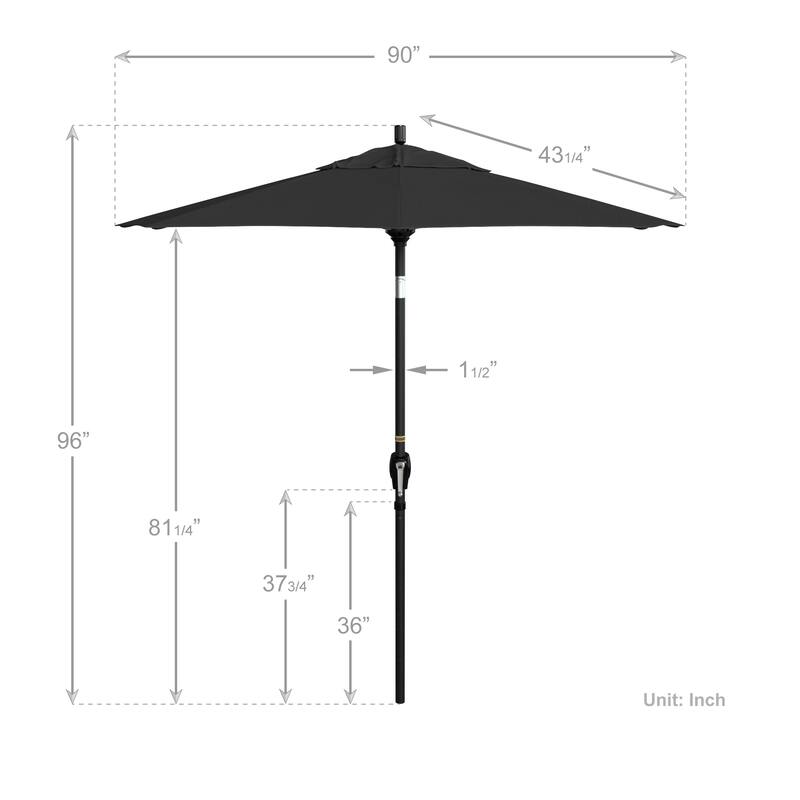 California Umbrella 7.5' Round Crank Lift Push Button Tilt Black Aluminum Patio Umbrella with Pacifica Pacific Blue Fabric