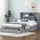 preview thumbnail 2 of 28, Full Size Platform Bed with Storage Headboard and 2-Drawers, Grey
