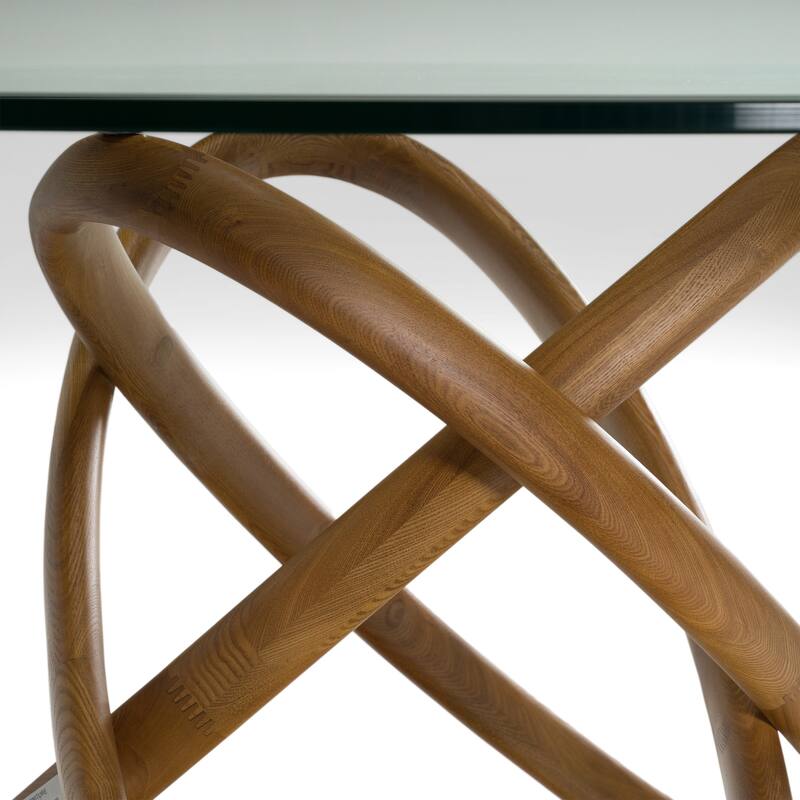 Modrest Mason Modern Round Glass & Walnut Dining Table