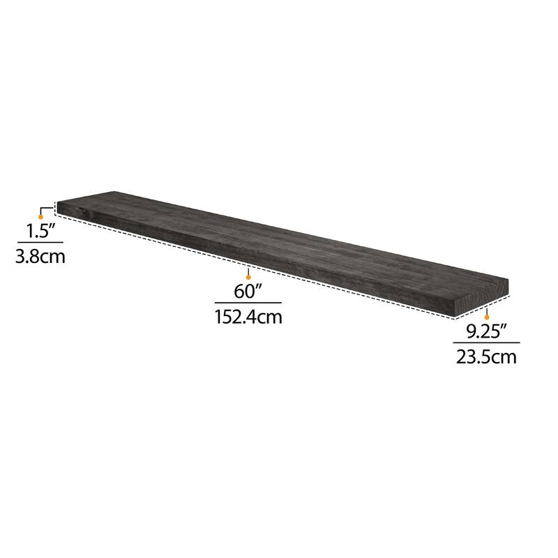 Wallniture Bois Wood Board 60" Long, 9.25'' Deep, 1.5" Thick, Hidden Bracket Shelf, Wall Bookshelf for Living Room, Rustic, 1pc