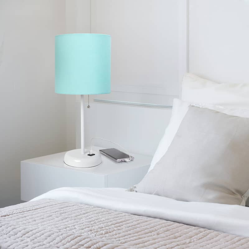 White Stick Lamp with USB charging port and Fabric Shade