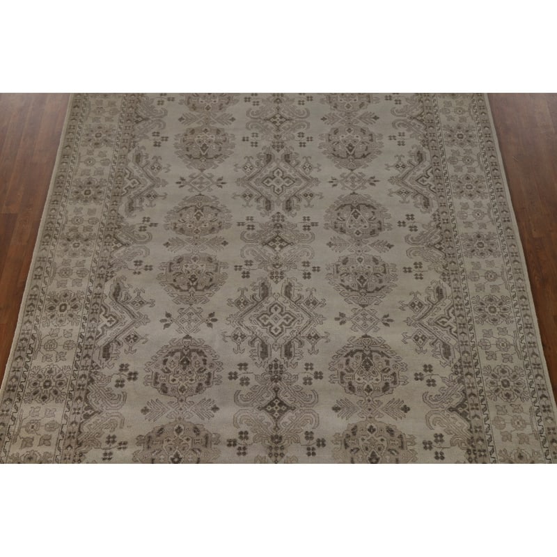Oushak Oriental Area Rug Hand-Knotted Geometric Wool Carpet - 7'10"x 10'1"