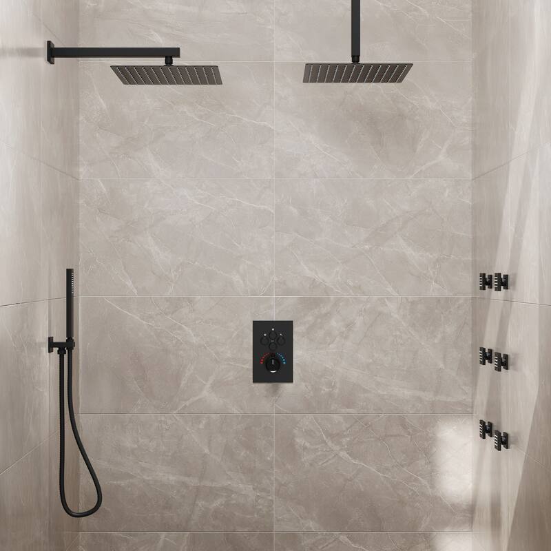 Thermostatic Dual Shower Head System ,12" High-Pressure Rainfall Shower Faucet with Four-Function Sprays