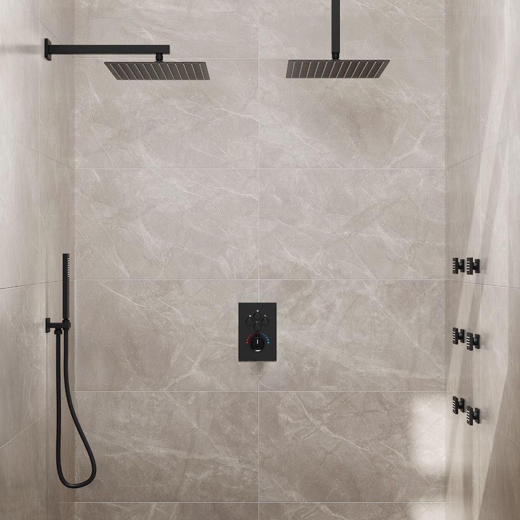 Thermostatic Dual Shower Head System ,12" High-Pressure Rainfall Shower Faucet with Four-Function Sprays