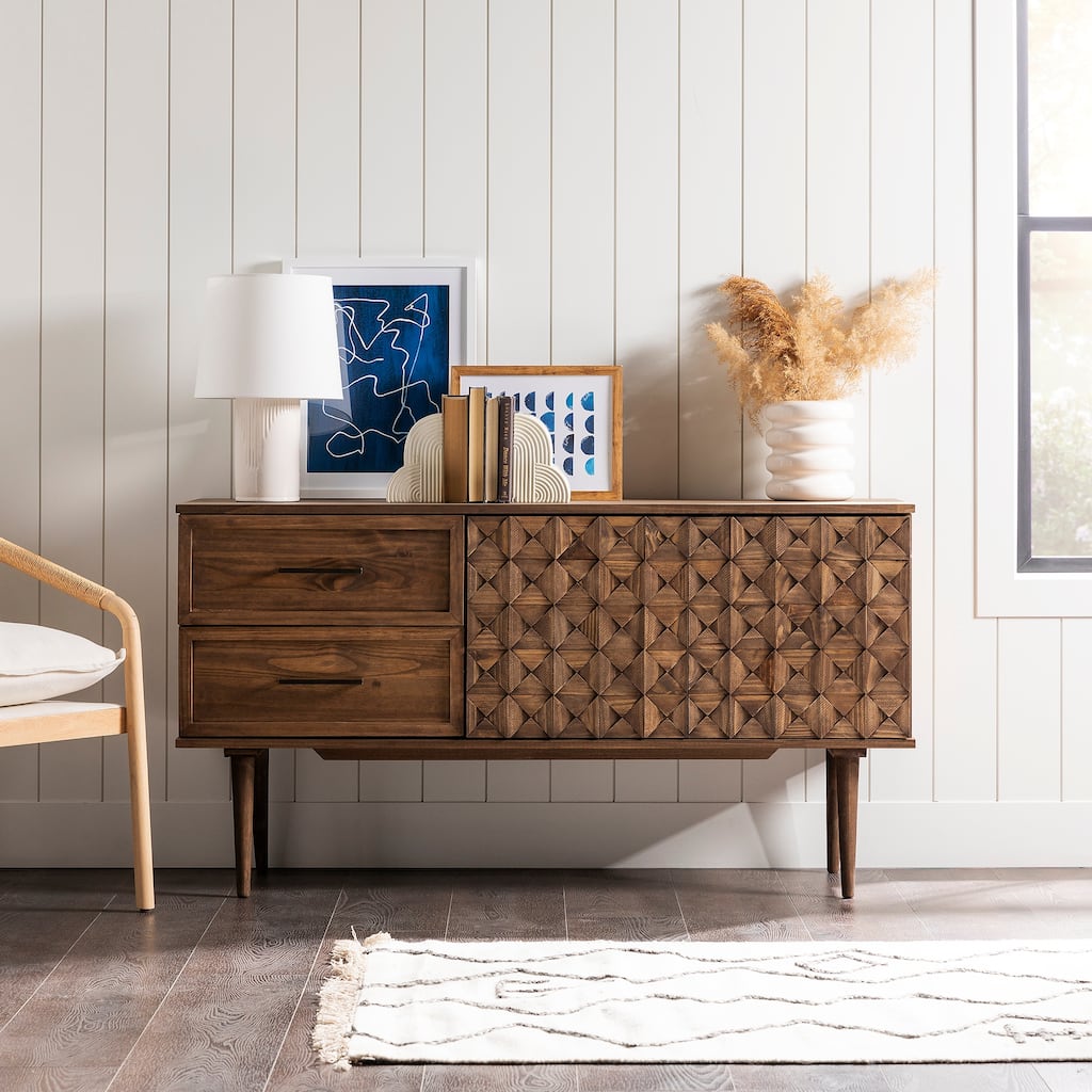 Walker Edison Solid Wood 2-Drawer, 2-Door Prism Buffet Cabinet