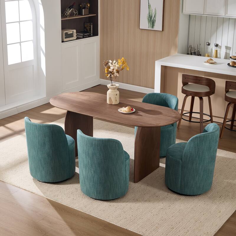 Set Of 1 Upholstered Barrel Chair, Mid Century Modern Round Linen Dining Chair, 360 Degree Swivel Side Chair for Dining Room