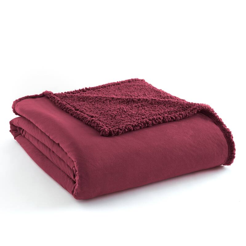Shavel Micro Flannel® Reverse to Sherpa Blanket - Twin - Wine