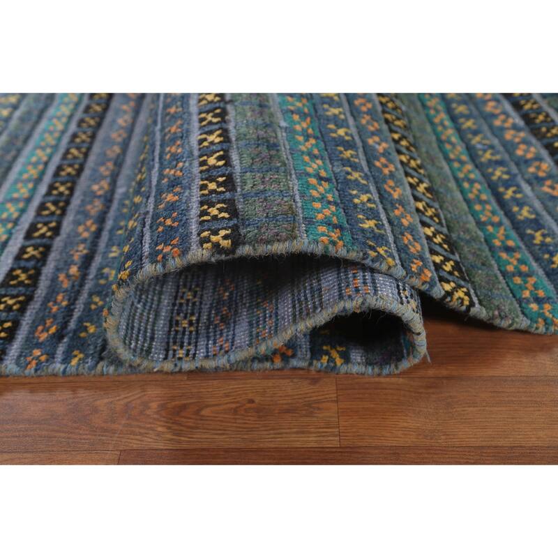 Striped Moroccan Oriental Area Rug Hand-Knotted Wool Carpet - 9'0" x 12'2"