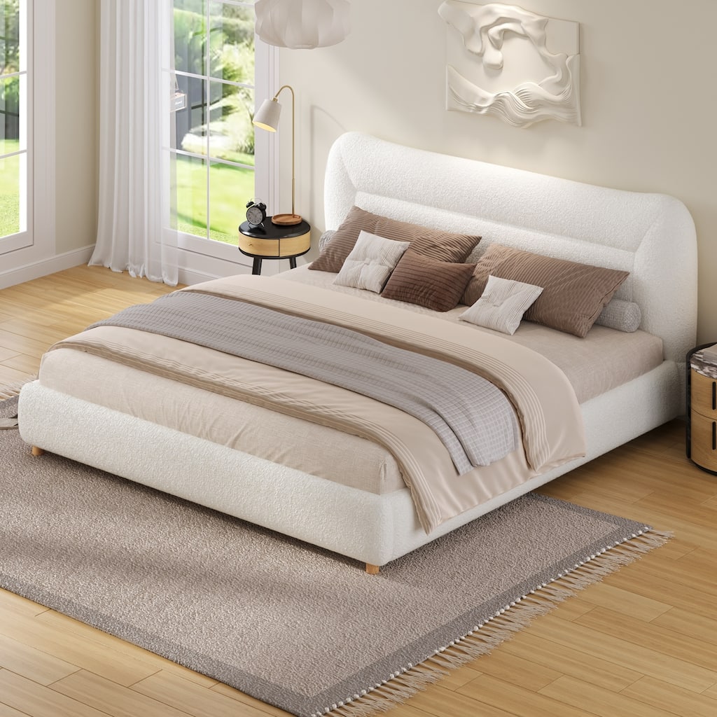 Christopher Knight Home-Upholstered Bed Frame with Curved Headboard