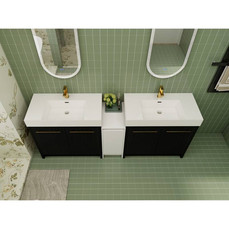 72" Freestanding Bathroom Vanity Set with Adjustable Storage Cabinets, Black Ceramic Sink