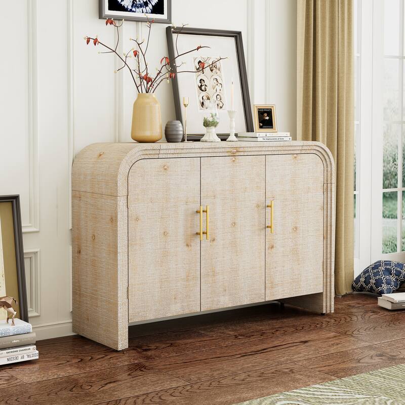 Curved Sideboard Console Table Adjustable Shelves Storage Cabinet