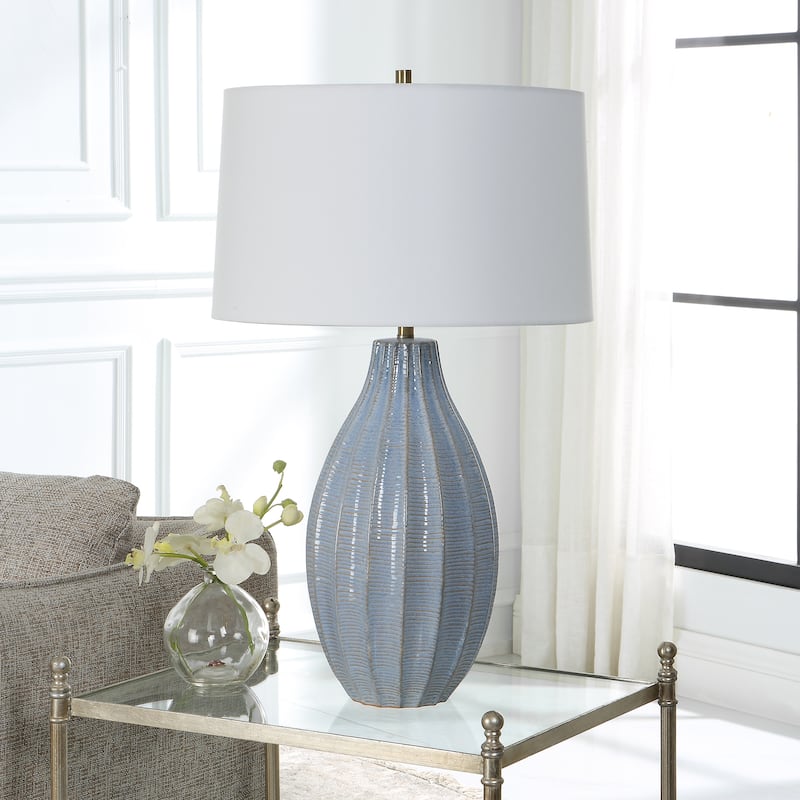 Uttermost Veston Blue Glaze Table Lamp - 17 W x 28 H x 17 D (inches)
