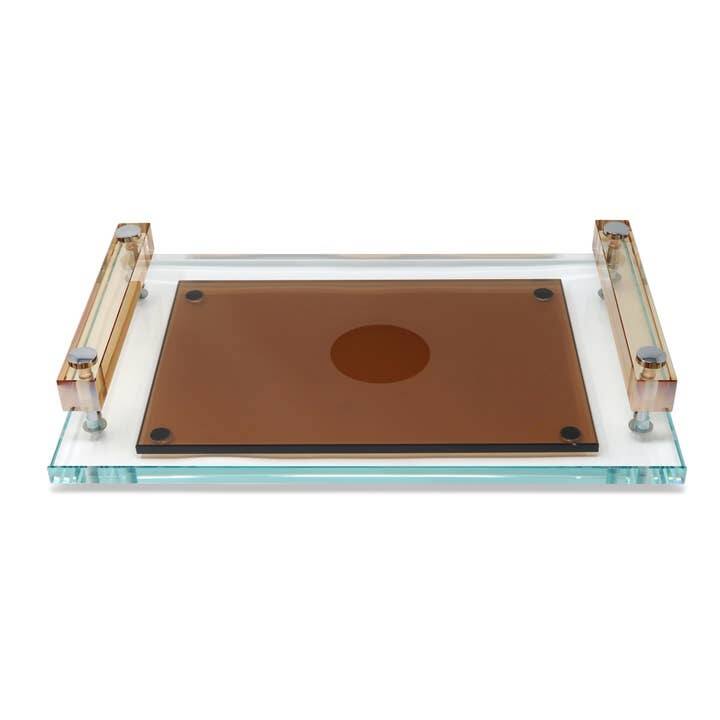 Glass Serving Tray with Amber Handles - Amber