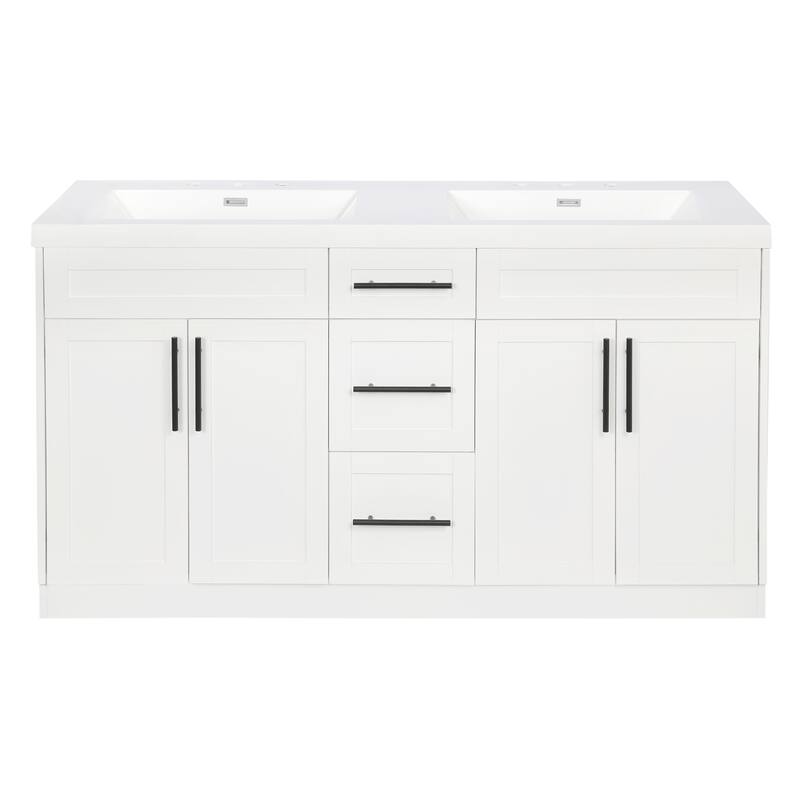 59" Double Sink Bathroom Vanity with SMC Top, Solid Wood Frame & Soft Close Doors, Gray Storage Cabinet