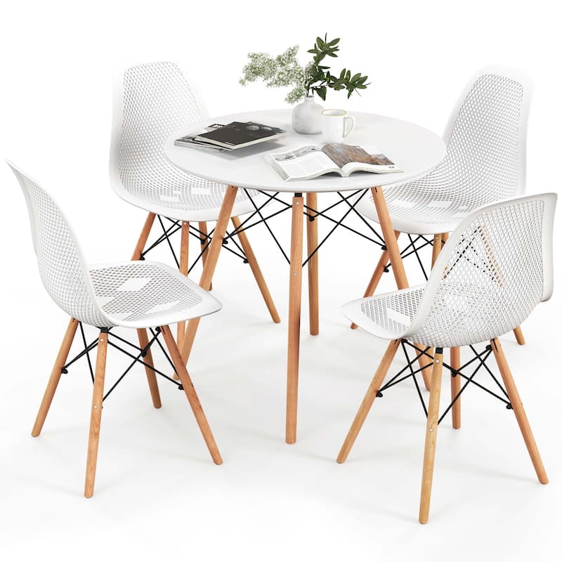 Costway 5 PCS Dining Table Set for 4 Persons Modern Round Table & 4 - White