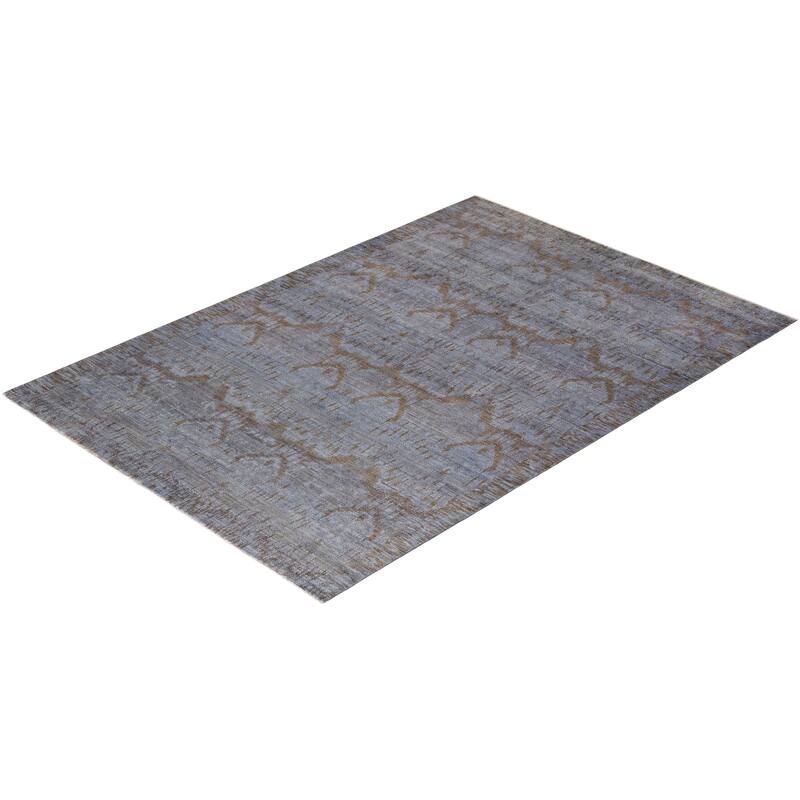 Overton Hand Knotted Wool Vintage Inspired Modern Contemporary Overdyed Gray Area Rug - 6' 2" x 8' 10"