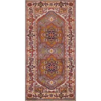 Gray Geometric Heriz Serapi Oriental Foyer Rug Handmade Wool Carpet - 2'6"x 5'9"