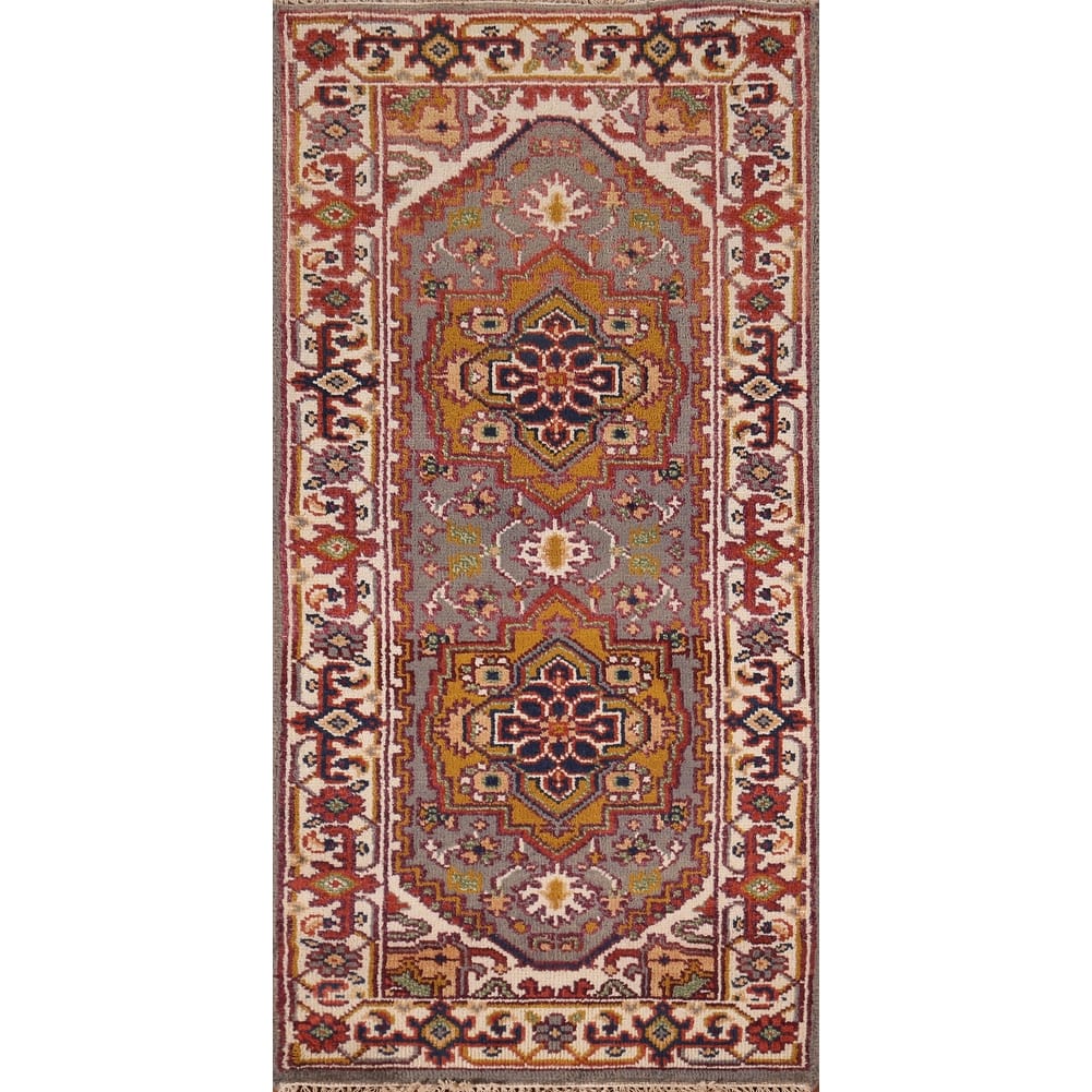 Gray Geometric Heriz Serapi Oriental Foyer Rug Handmade Wool Carpet - 2'6"x 5'9"