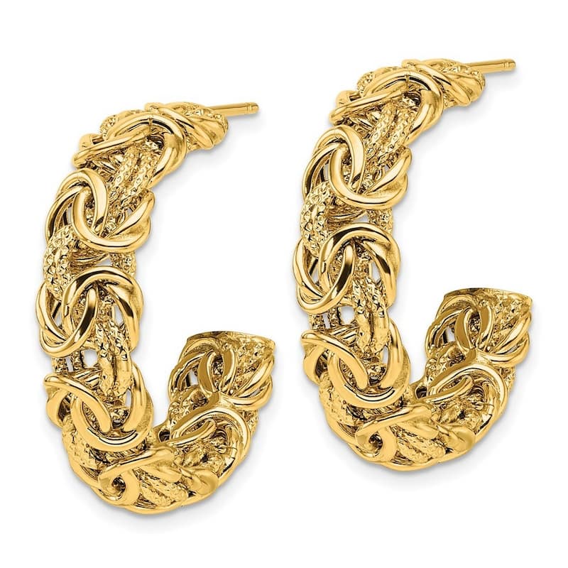 Curata Solid 18k Yellow Gold Italian 27x7.5mm Byzantine Half Hoop Earrings