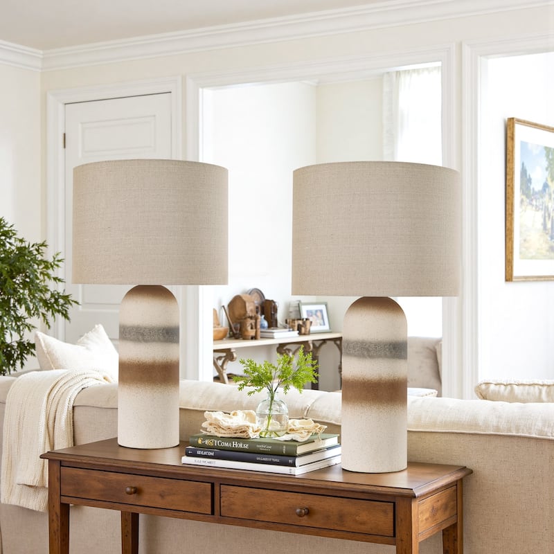 Ceramic Table Lamp with Drum Linen Shade
