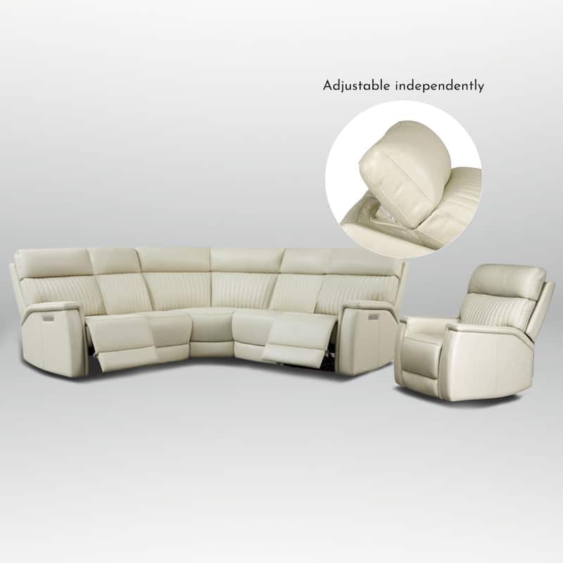 105" W Genuine Leather Power Reclining Sectional and Recliner Sofa Set with USB&USB-C Port, 2 Stationary Armlesschairs