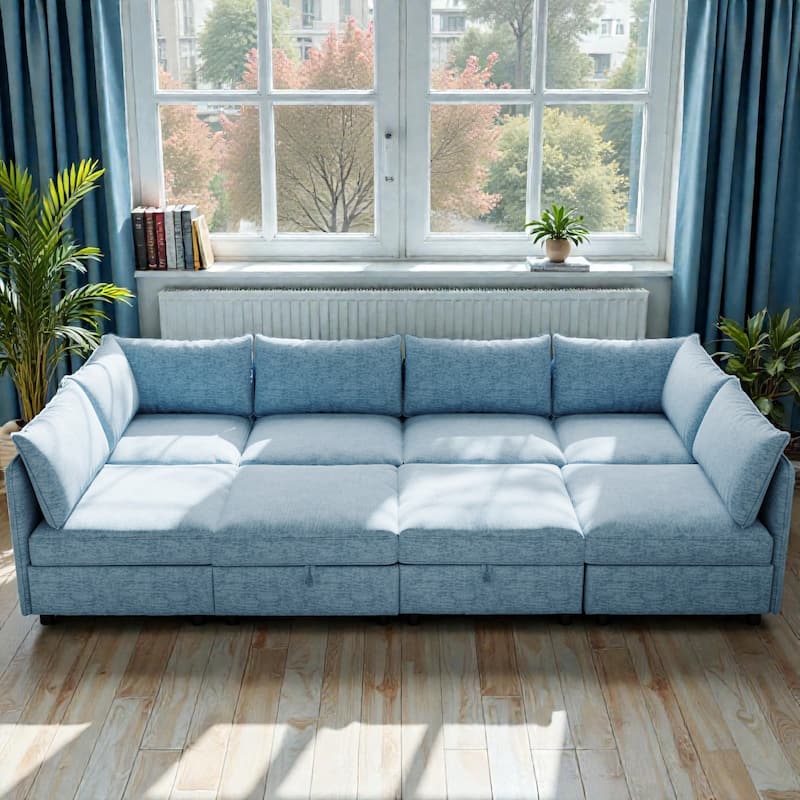 Modular Sectional Sofa with Storage, 8-Seat Convertible Sleeper Sofa Set, Chenille Flexible Modular Combination