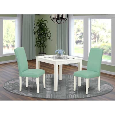 Modern 3Pc Square Dining Set - 36 Inch Table & 2 Parson Chairs - Linen White Legs, Pond Color