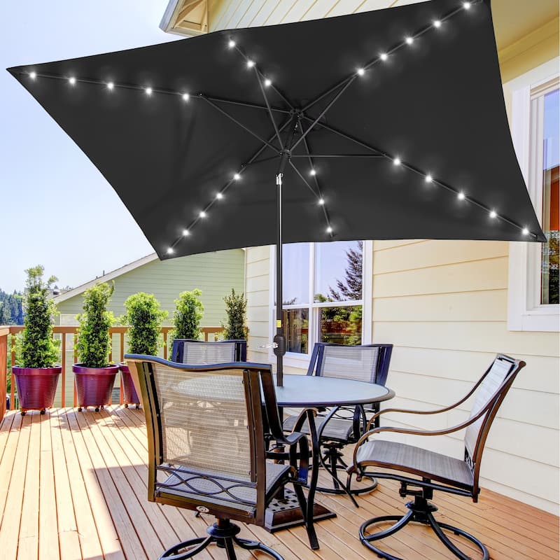 BONOSUKI LED 10 x 6.5ft Outdoor Umbrellas Patio Market Table Umbrellas - Black
