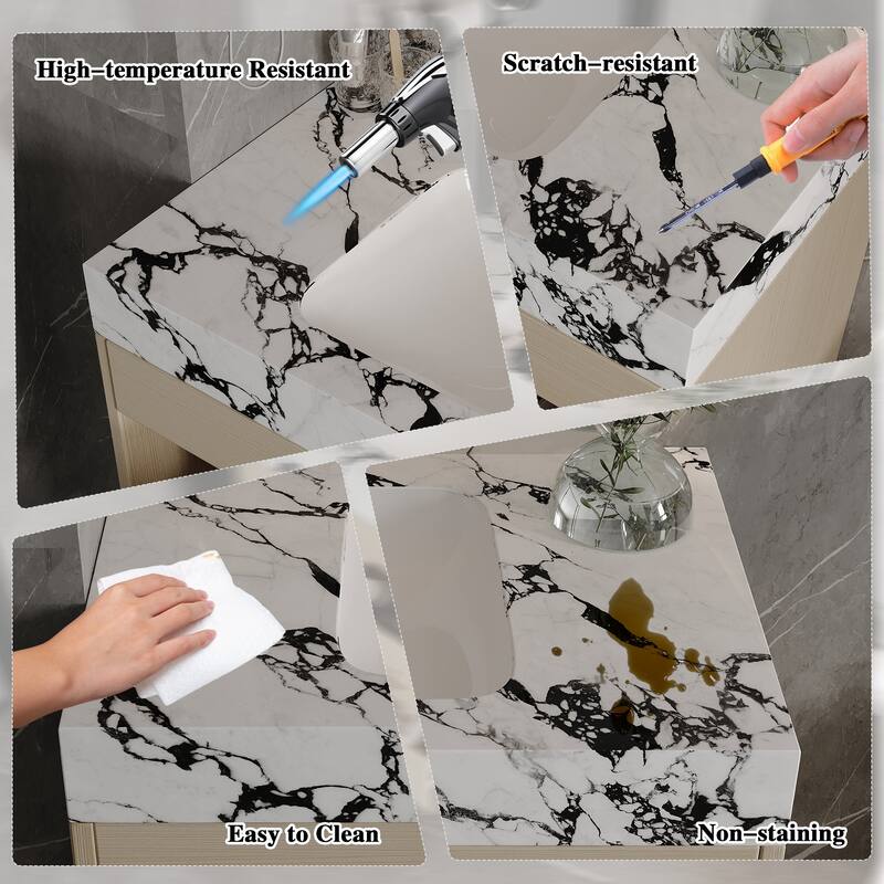 29.9" Floating Bathroom Vanity with Bulgari White Sintered Stone Top, Ceramic Undermount Sink & Storage