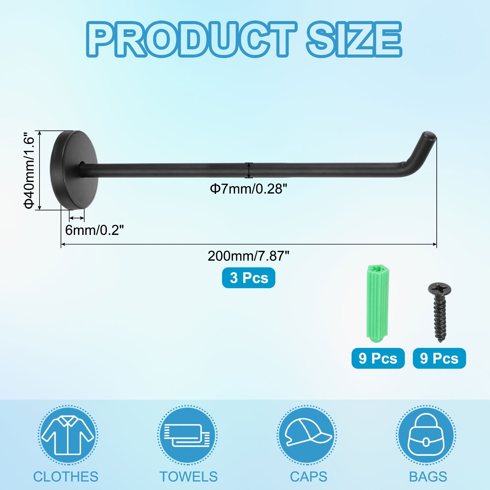 3Pcs Stainless Steel Coat Hooks, 2x0.3" Elephant Nose Hooks, Silver