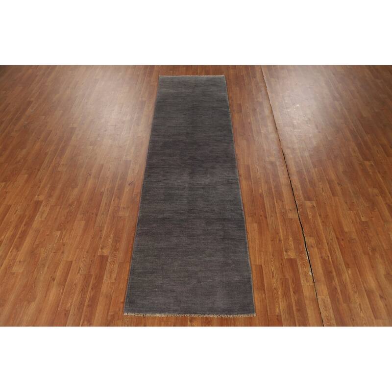 Gray Gabbeh Modern Runner Rug Hand-Knotted Wool Carpet - 2'9"x 9'9"