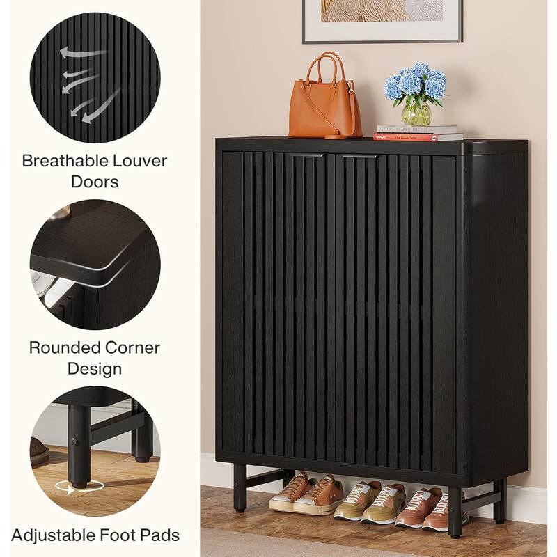 6-Tier Shoe Cabinet with Shutter Doors Adjustable Shelves Wooden Storage Cabinet for Entryway/Hallway/Closet/Living Room