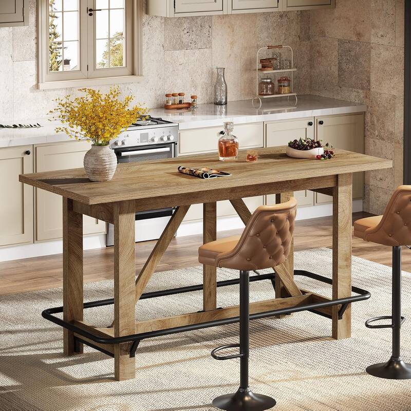 63-Inch Counter Height Bar Table, Home Pub Dining Table with Footrest