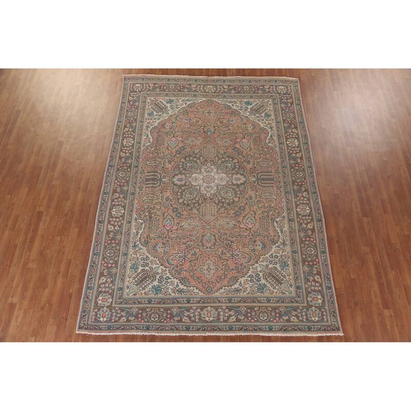 Hand Knotted Oriental 100% Wool Carpet Traditional Floral Coral Tabriz Area Rug - 11' 3'' X 8' 0''